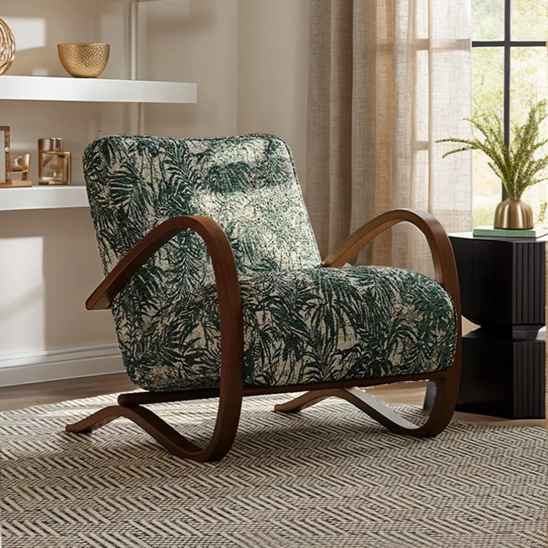 Modern Mid-Century Fabric Carbon Steel Rectangular Accent Chair With Armrests & Backrest For Living Room