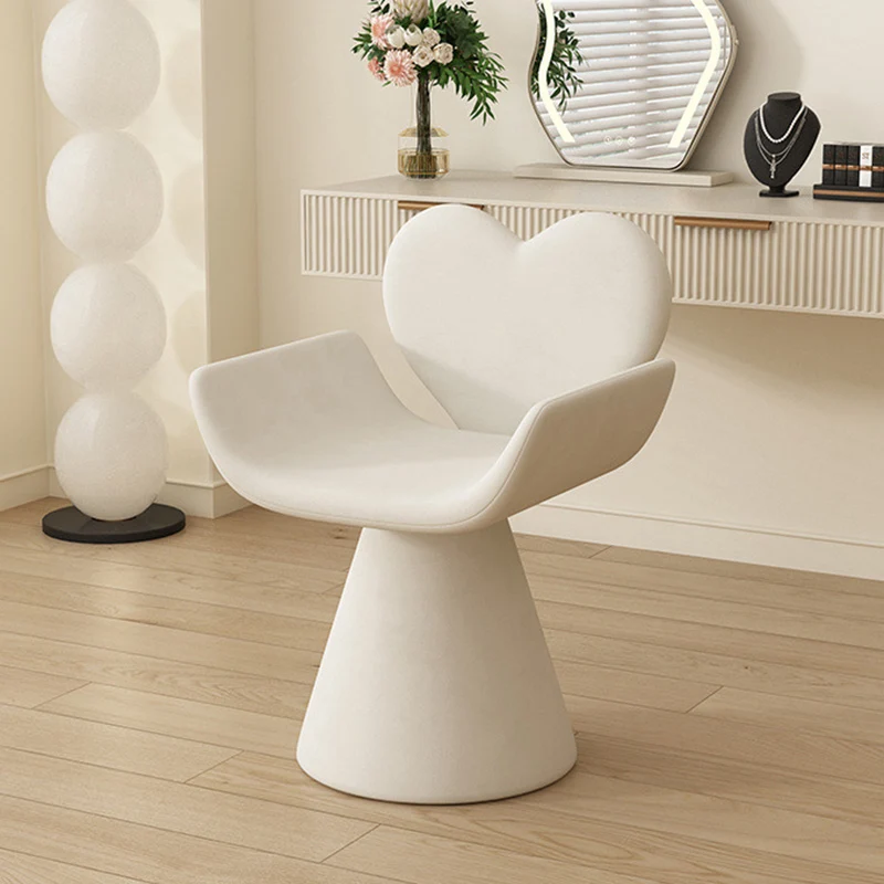 Contemporary Nordic Matte Velvet Meranti Wood Heart-Shaped Curved Swivel Vanity Stool With Backrest For Bedroom