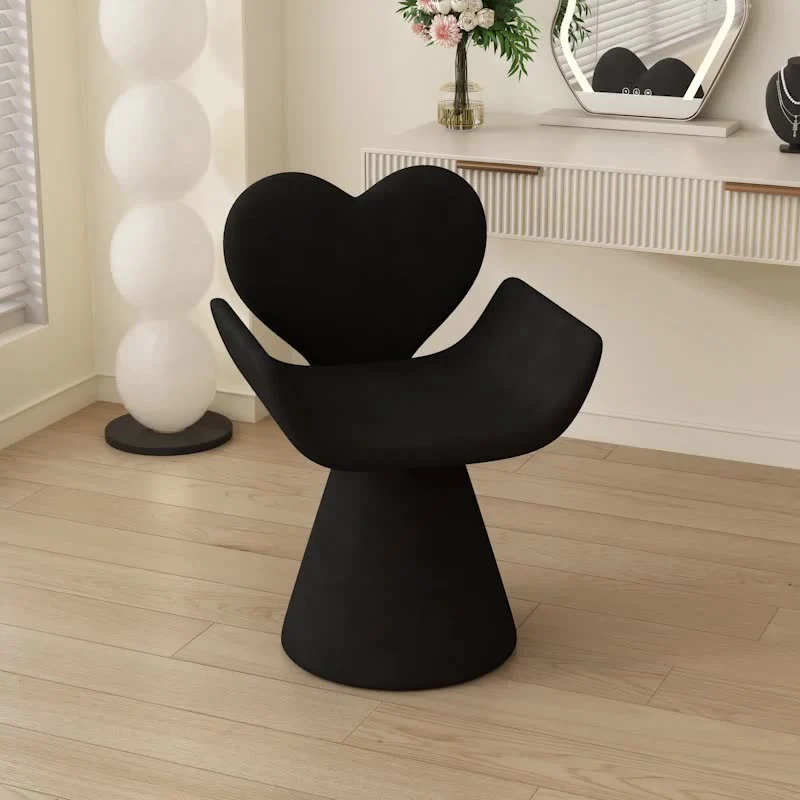 Contemporary Nordic Matte Velvet Meranti Wood Heart-Shaped Curved Swivel Vanity Stool With Backrest For Bedroom