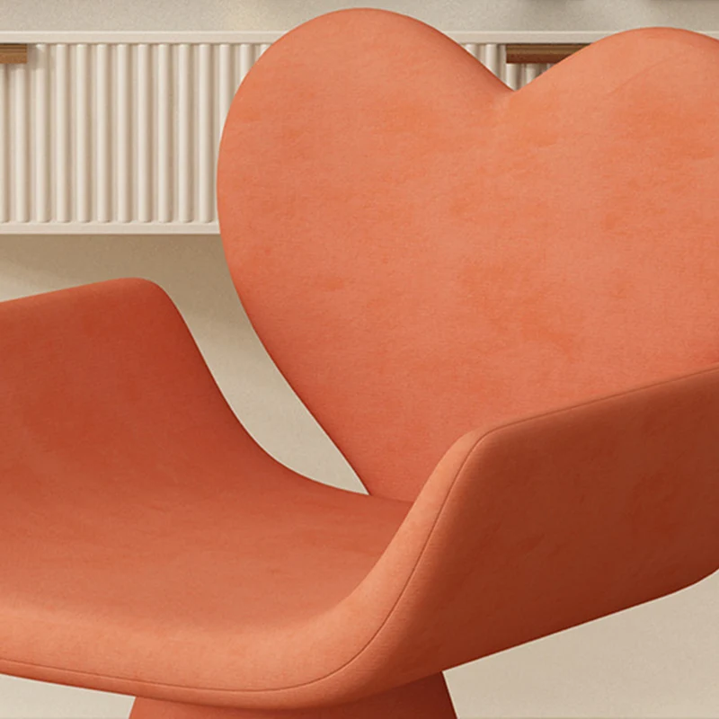 Contemporary Nordic Matte Velvet Meranti Wood Heart-Shaped Curved Swivel Vanity Stool With Backrest For Bedroom