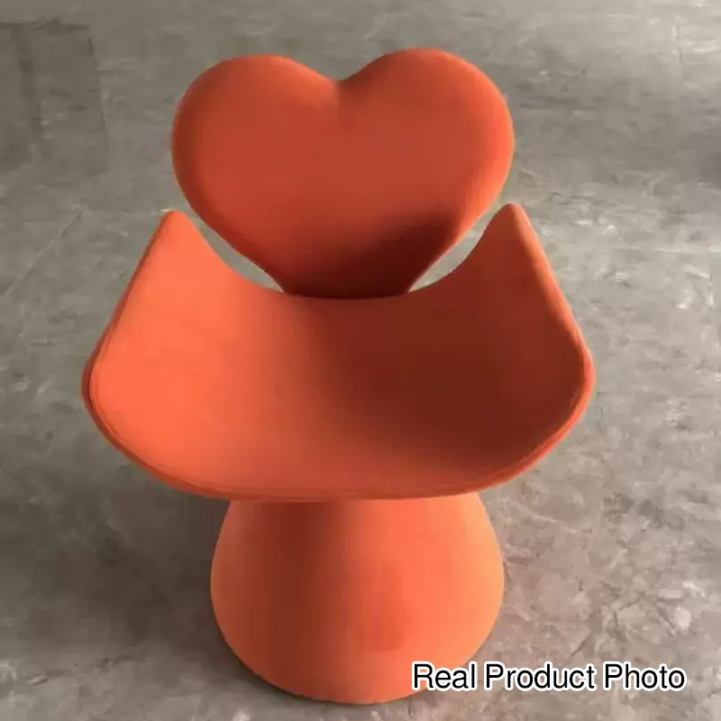 Contemporary Nordic Matte Velvet Meranti Wood Heart-Shaped Curved Swivel Vanity Stool With Backrest For Bedroom