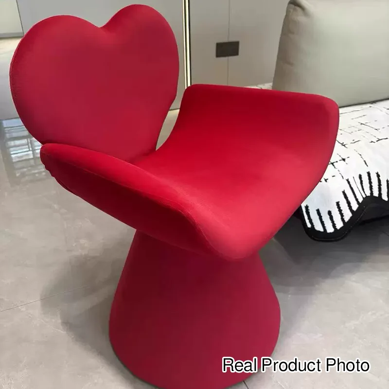 Contemporary Nordic Matte Velvet Meranti Wood Heart-Shaped Curved Swivel Vanity Stool With Backrest For Bedroom