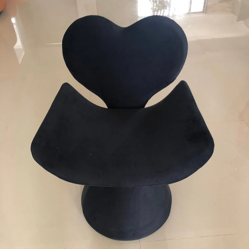Contemporary Nordic Matte Velvet Meranti Wood Heart-Shaped Curved Swivel Vanity Stool With Backrest For Bedroom
