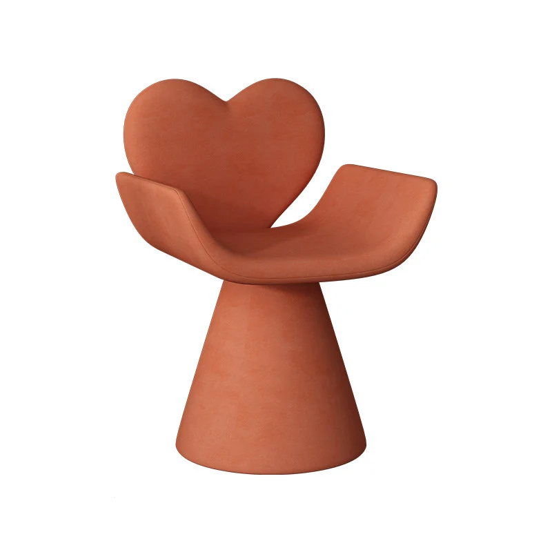 Contemporary Nordic Matte Velvet Meranti Wood Heart-Shaped Curved Swivel Vanity Stool With Backrest For Bedroom