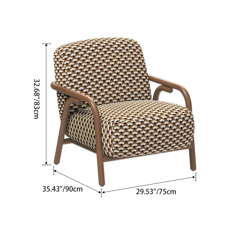 Contemporary Retro Fabric Carbon Steel Jacquard Square Accent Chair With Backrest And Armrests For Living Room