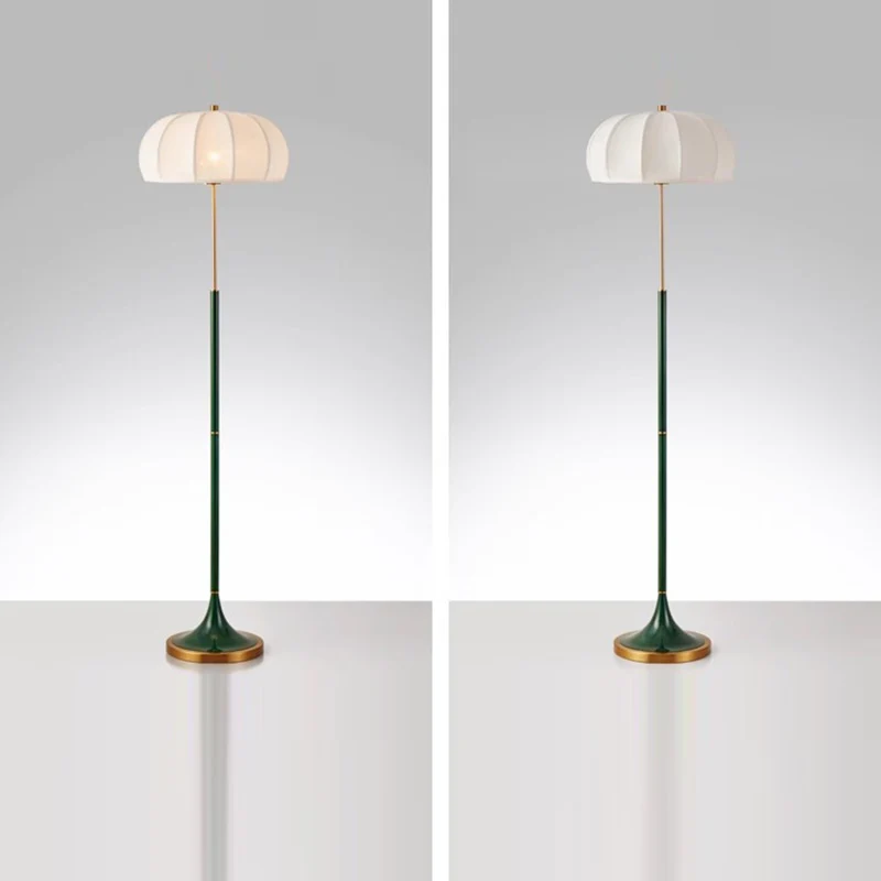 Contemporary Retro Fabric Metal Round Lantern Striped 1-Light Standing Floor Lamp For Living Room