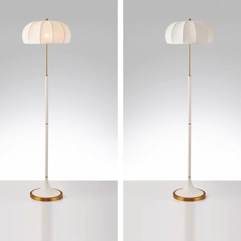 Contemporary Retro Fabric Metal Round Lantern Striped 1-Light Standing Floor Lamp For Living Room