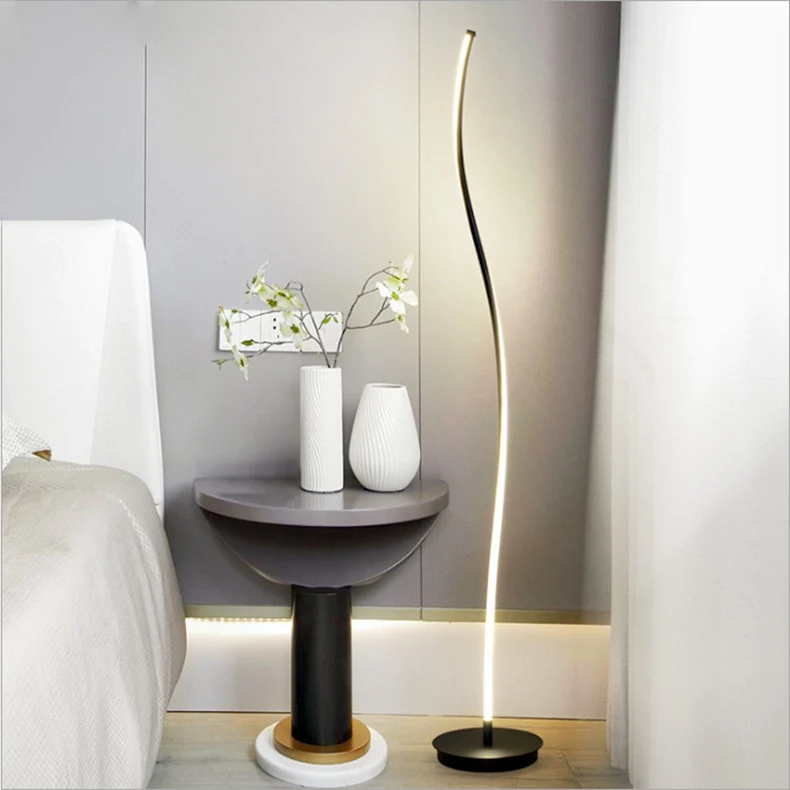 Modern Simplicity Aluminum Iron Long Curve LED Standing Floor Lamp For Bedroom
