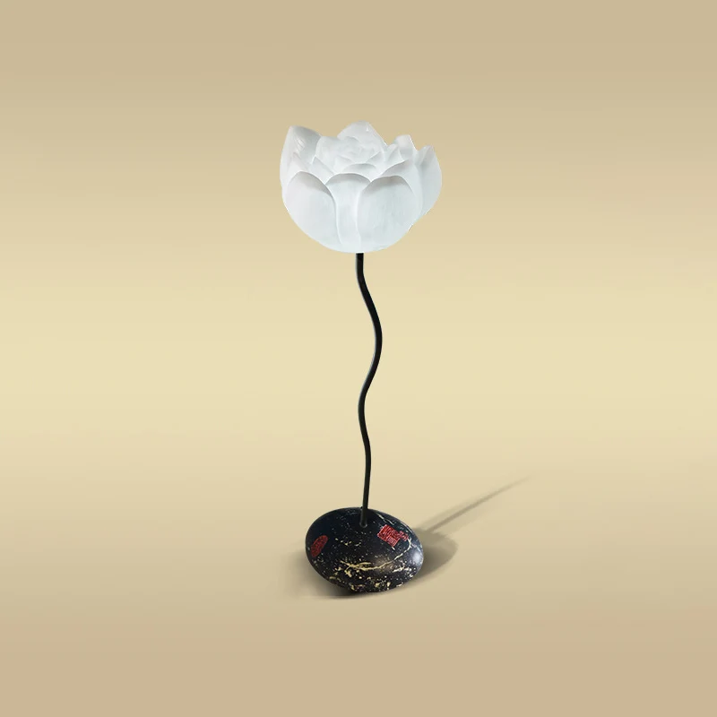 Modern Art Deco Lotus Flower Round Iron Resin 1-Light Standing Floor Lamp For Bedroom