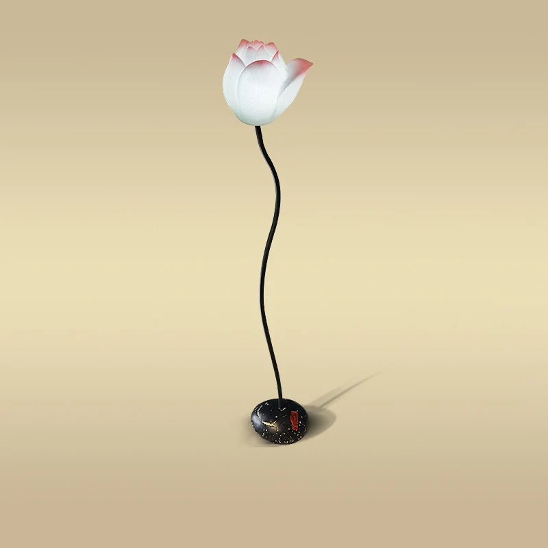 Modern Art Deco Lotus Flower Round Iron Resin 1-Light Standing Floor Lamp For Bedroom