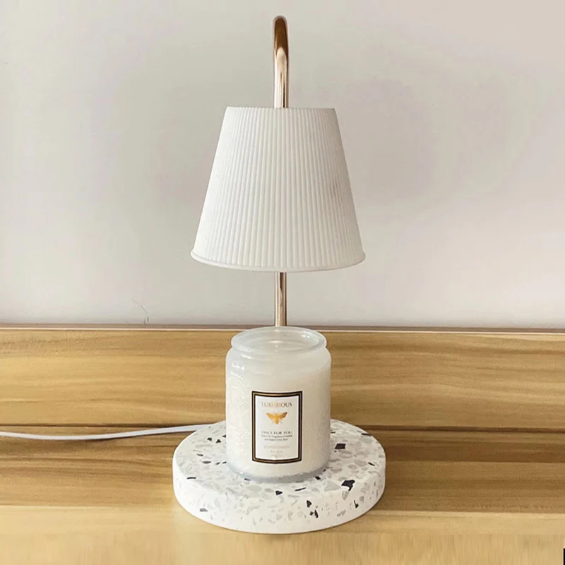 Modern Art Deco Round Curved Rod Terrazzo Hardware Ceramic 1-Light Aroma Melt Wax Table Lamp For Bedroom