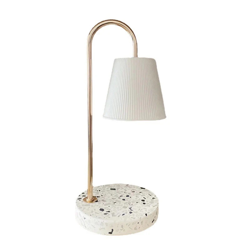 Modern Art Deco Round Curved Rod Terrazzo Hardware Ceramic 1-Light Aroma Melt Wax Table Lamp For Bedroom