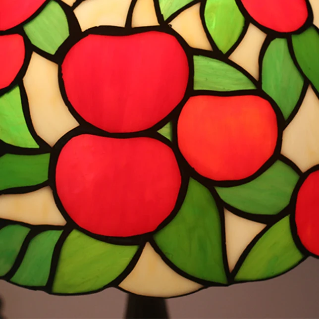 Traditional Tiffany Pastoral Apple Pattern Stained Glass Resin 1-Light Table Lamp For Home Office