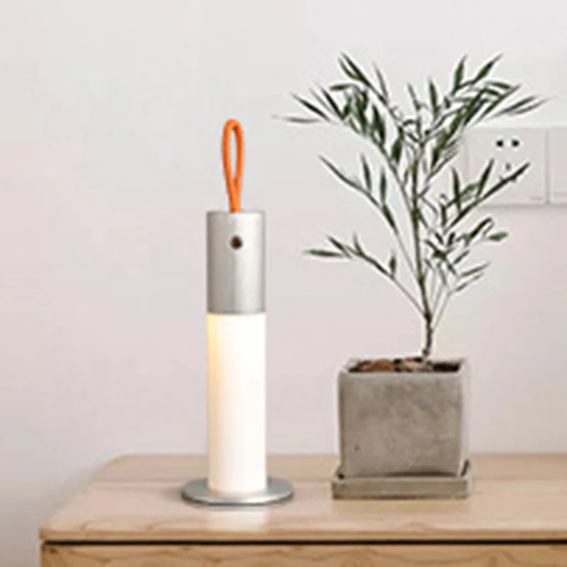 Modern Minimalist Portable Carrying Cord Cylinder Aluminum Acrylic LED Table Lamp For Bedroom