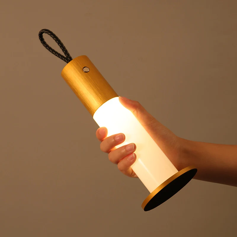 Modern Minimalist Portable Carrying Cord Cylinder Aluminum Acrylic LED Table Lamp For Bedroom