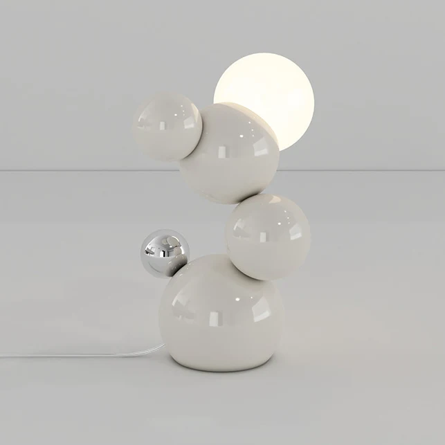 Contemporary Scandinavian Cream Geometric Abstract Iron Globe Ball Acrylic 1-Light Table Lamp For Bedroom