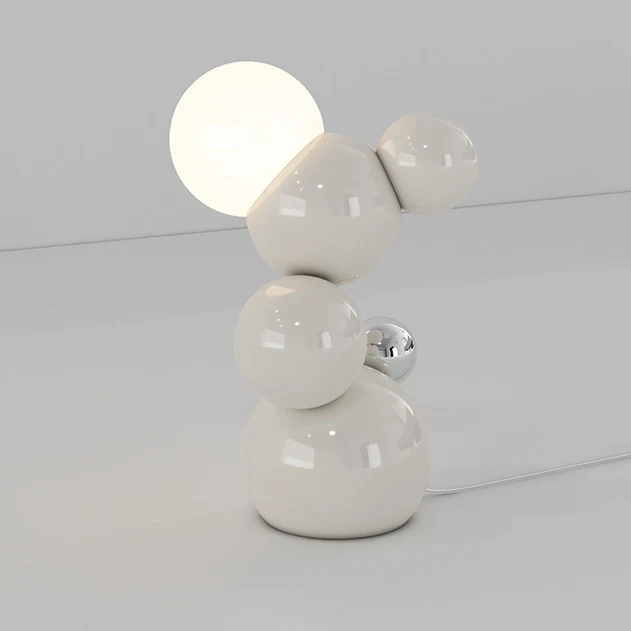 Contemporary Scandinavian Cream Geometric Abstract Iron Globe Ball Acrylic 1-Light Table Lamp For Bedroom