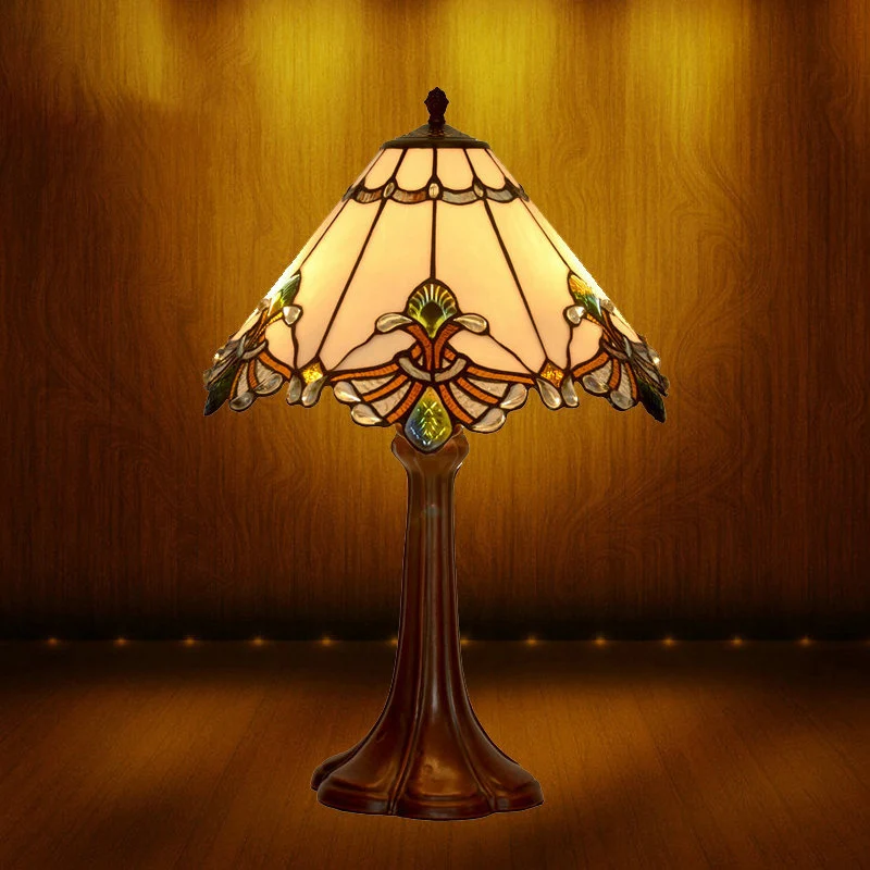 Traditional Rustic Round Umbrella Shape Zinc Alloy Glass 1-Light Table Lamp For Bedroom