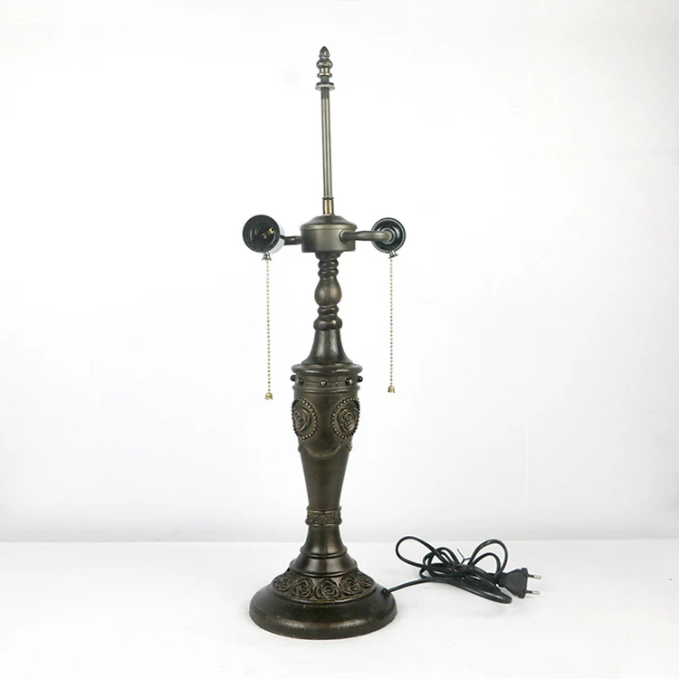 Traditional Tiffany Half Ball Rose Resin Stained Glass 2-Light Table Lamp For Bedroom