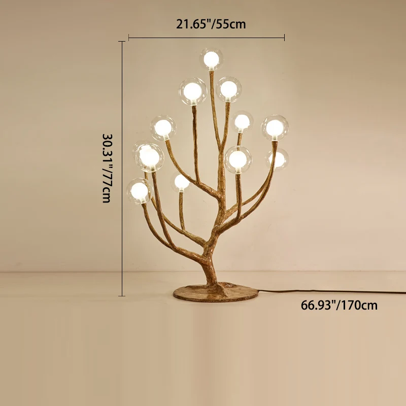 Traditional Japanese Twig Orb Resin Hardware Glass 3/7/8/12/16 Light Table Lamp For Bedroom