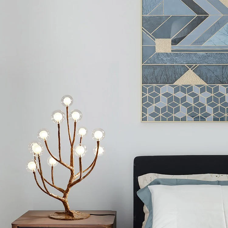 Traditional Japanese Twig Orb Resin Hardware Glass 3/7/8/12/16 Light Table Lamp For Bedroom