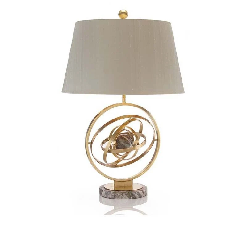 Contemporary Creative Fabric Marble Metal Fan Round Ring 1-Light Table Lamp For Bedroom & Living Room