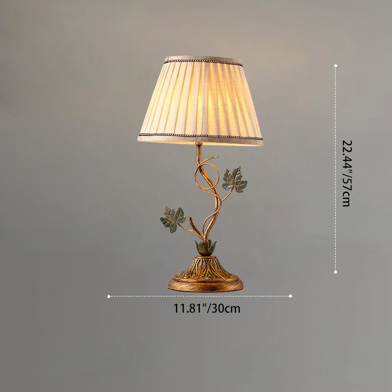 Traditional Farmhouse Fabric Iron Leaf Curved Round 1-Light Table Lamp For Bedroom & Living Room