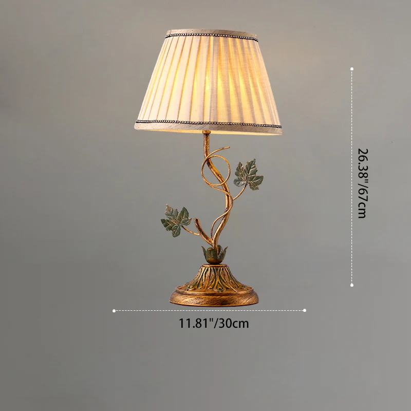 Traditional Farmhouse Fabric Iron Leaf Curved Round 1-Light Table Lamp For Bedroom & Living Room