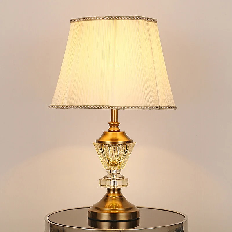 Modern Luxury Crystal Fabric Metal Trapezoid Round Fan Shape 1-Light Table Lamp For Bedroom & Living Room