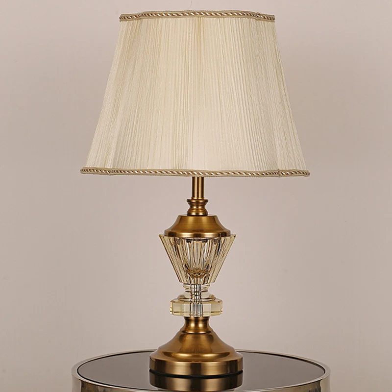 Modern Luxury Crystal Fabric Metal Trapezoid Round Fan Shape 1-Light Table Lamp For Bedroom & Living Room