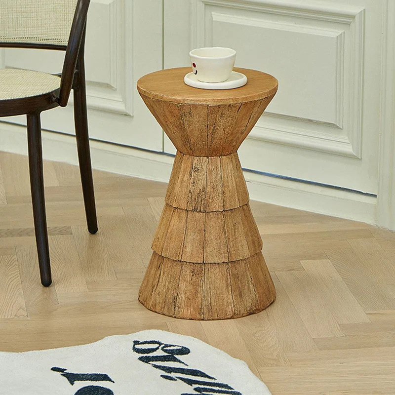 Traditional Farmhouse Magnesium Oxide Round Stump Side Table With Wood Grain Texture For Living Room And Bedroom