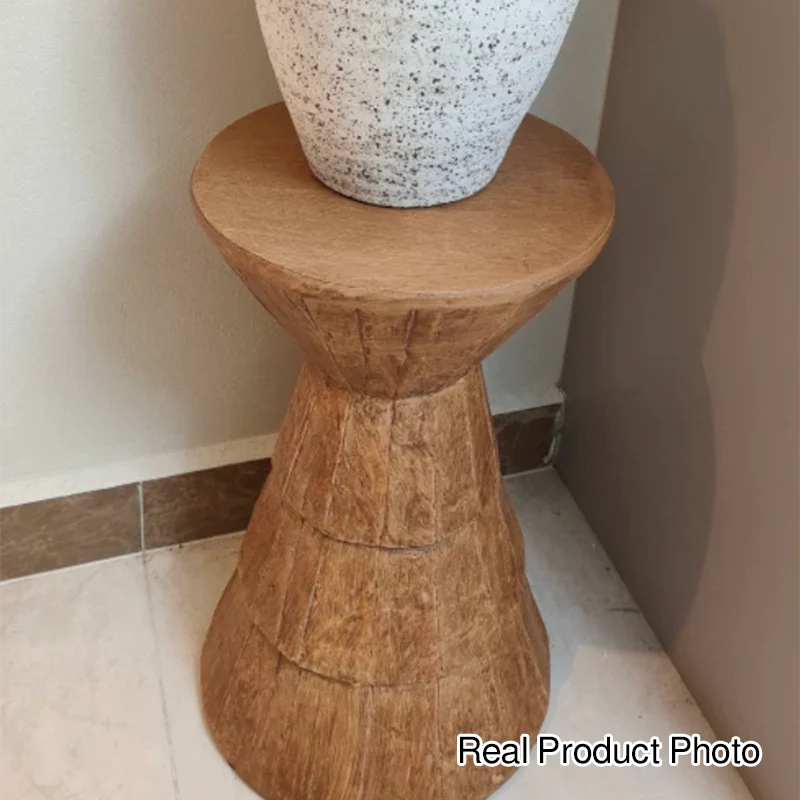 Traditional Farmhouse Magnesium Oxide Round Stump Side Table With Wood Grain Texture For Living Room And Bedroom