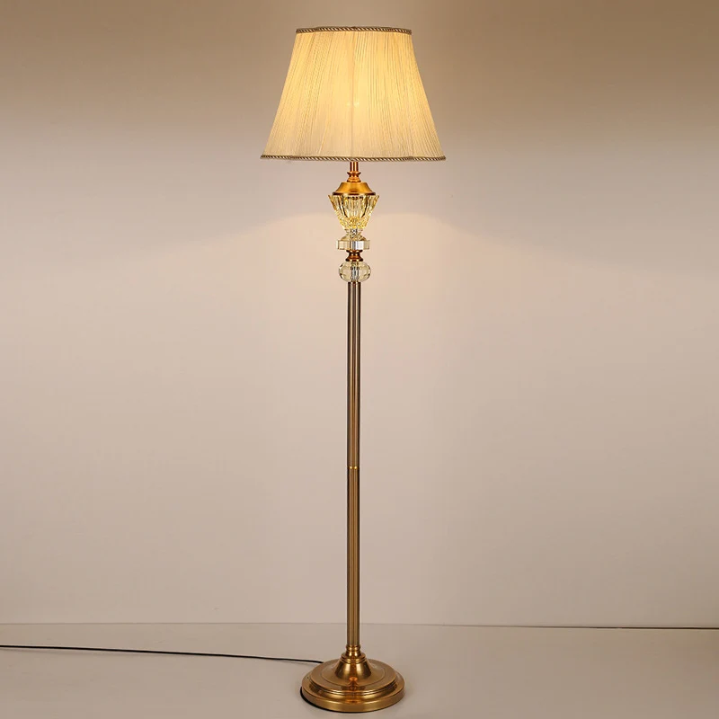 Modern Luxury Crystal Fabric Metal Round Cylindrical 1-Light Standing Floor Lamp For Bedroom & Living Room