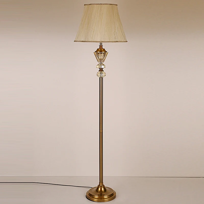 Modern Luxury Crystal Fabric Metal Round Cylindrical 1-Light Standing Floor Lamp For Bedroom & Living Room