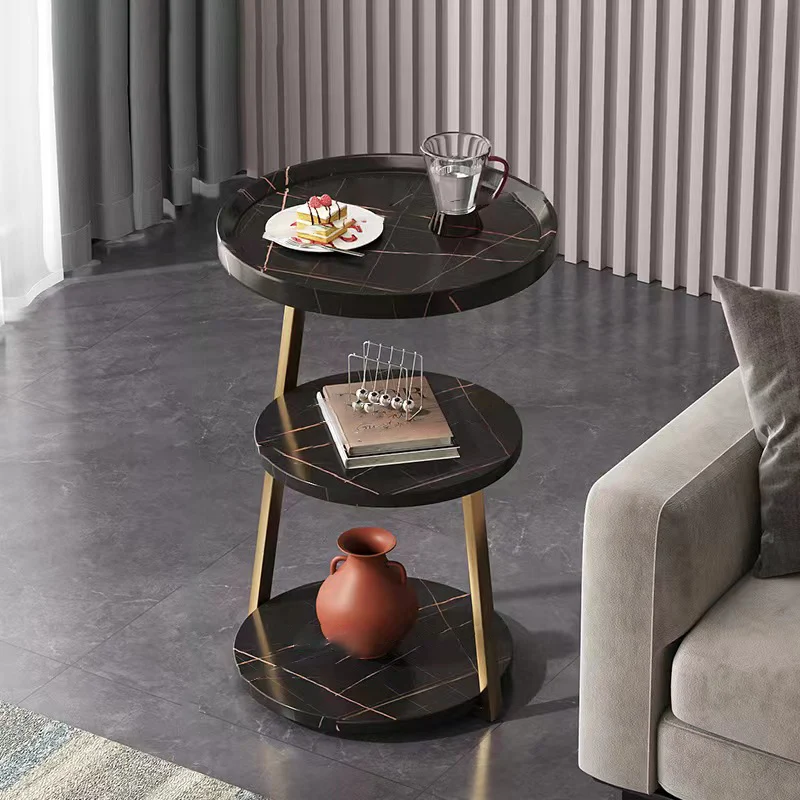 Contemporary Nordic MDF And Metal Round Side Table With 3 Tiers For Living Room