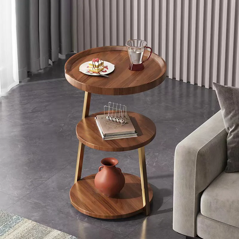 Contemporary Nordic MDF And Metal Round Side Table With 3 Tiers For Living Room
