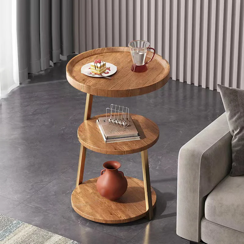 Contemporary Nordic MDF And Metal Round Side Table With 3 Tiers For Living Room