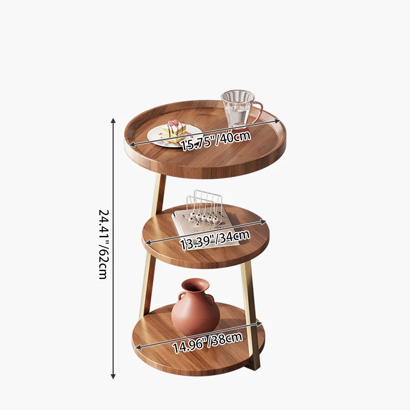 Contemporary Nordic MDF And Metal Round Side Table With 3 Tiers For Living Room