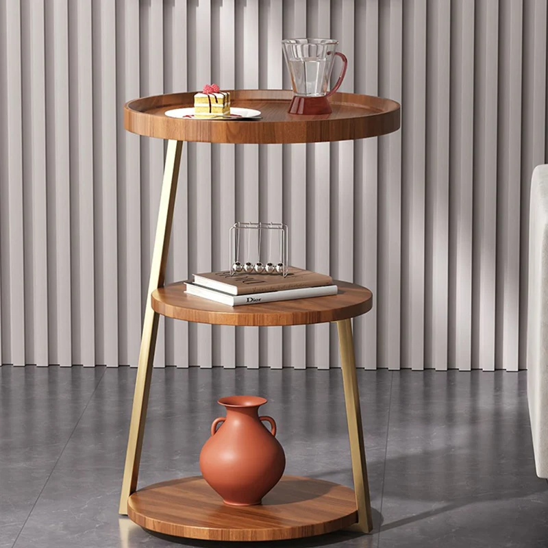 Contemporary Nordic MDF And Metal Round Side Table With 3 Tiers For Living Room