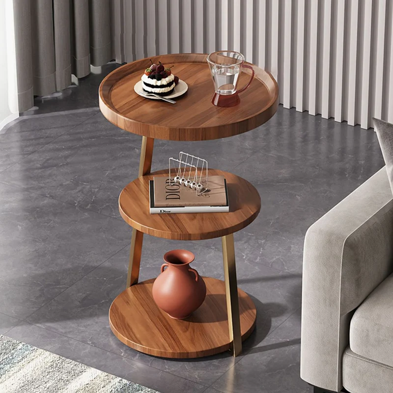 Contemporary Nordic MDF And Metal Round Side Table With 3 Tiers For Living Room