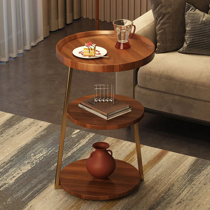 Contemporary Nordic MDF And Metal Round Side Table With 3 Tiers For Living Room