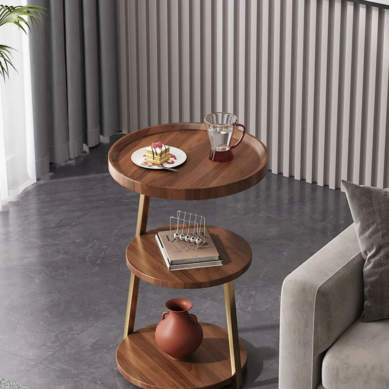 Contemporary Nordic MDF And Metal Round Side Table With 3 Tiers For Living Room
