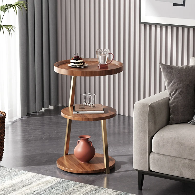 Contemporary Nordic MDF And Metal Round Side Table With 3 Tiers For Living Room