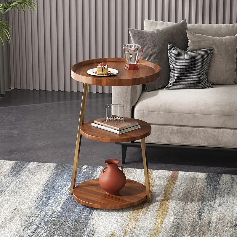 Contemporary Nordic MDF And Metal Round Side Table With 3 Tiers For Living Room