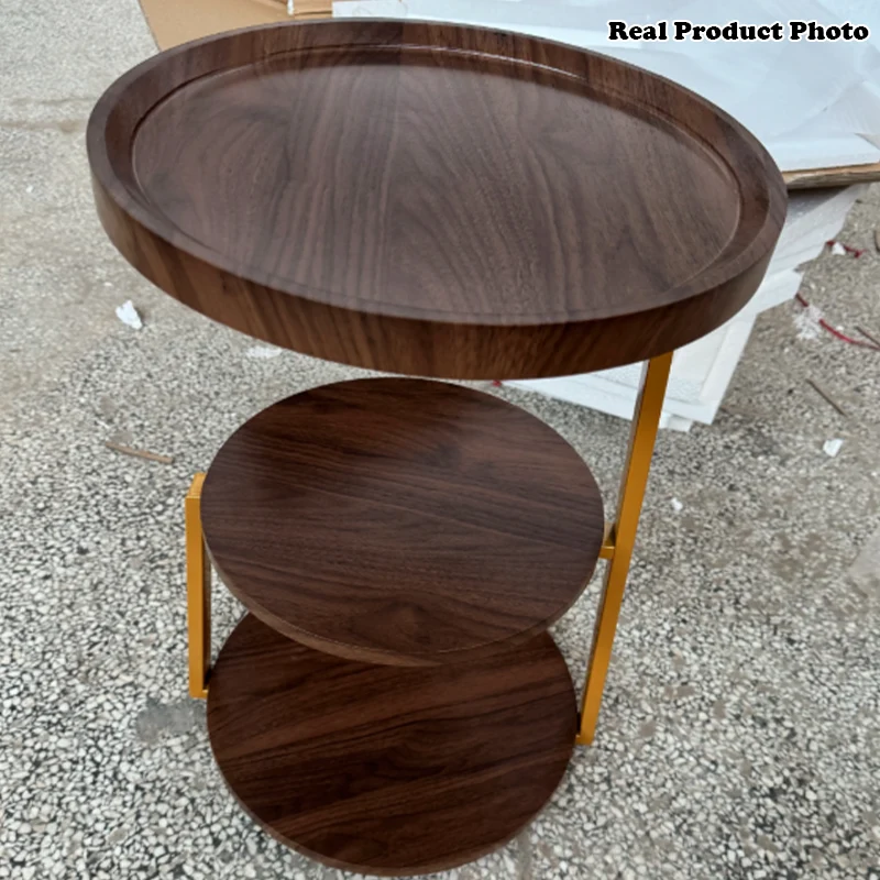 Contemporary Nordic MDF And Metal Round Side Table With 3 Tiers For Living Room