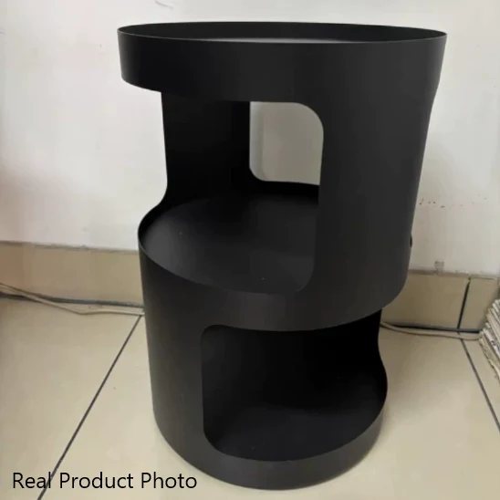 Modern Minimalist Iron And Striped Glass Round & Square Movable Side Table With 3 Tiers For Living Room And Bedroom