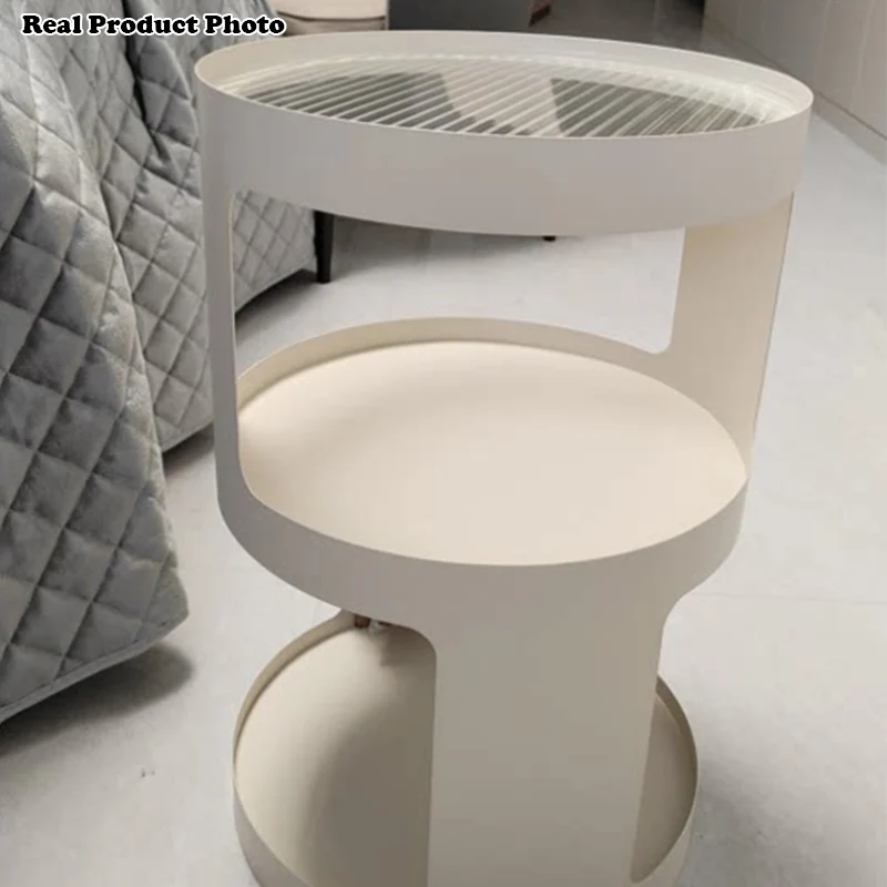 Modern Minimalist Removable Round Cylinder Glass Iron End Table 3-Tier For Living Room