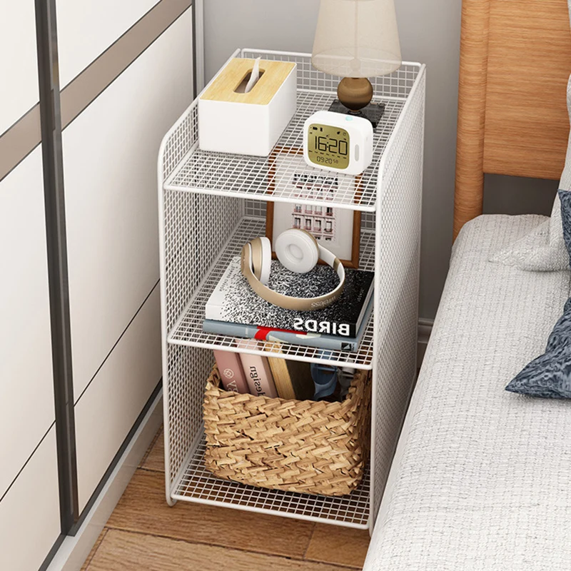 Modern Minimalist Iron Rectangular Narrow Nightstand With 3 Tiers For Living Room & Bedroom