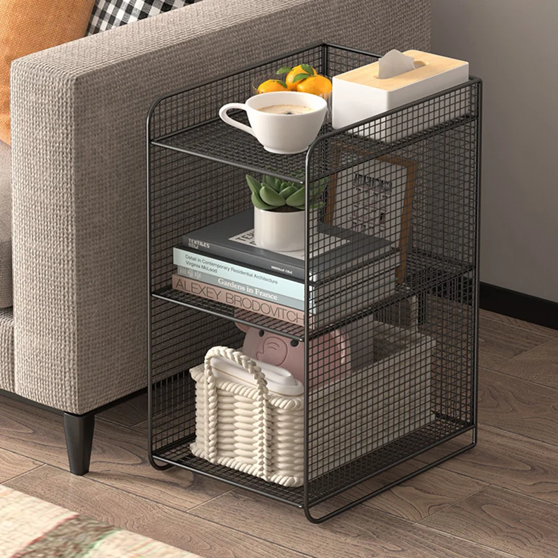 Modern Minimalist Iron Rectangular Narrow Nightstand With 3 Tiers For Living Room & Bedroom