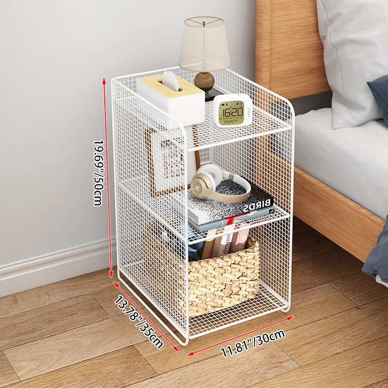 Modern Minimalist Iron Rectangular Narrow Nightstand With 3 Tiers For Living Room & Bedroom